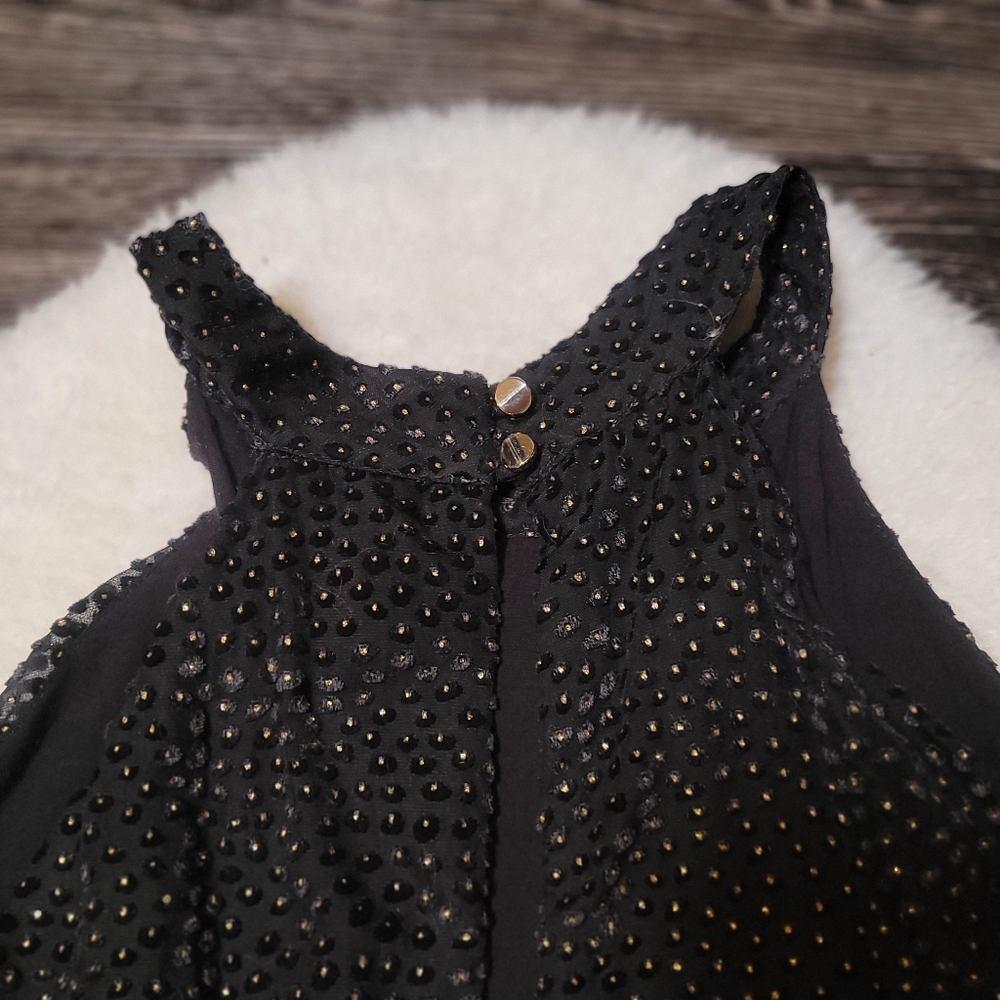 Zara Trafaluc Black Gold Dot Halter Mini Dress Sz L - Picture 5 of 9